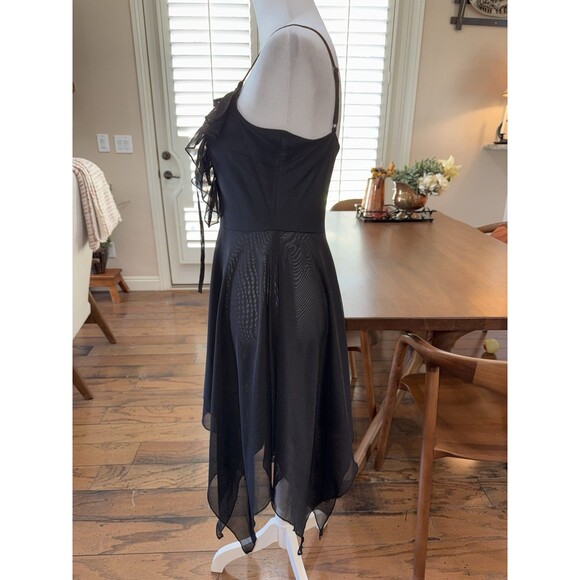 Killstar Gothic Witchy Corset Lace Up Ruffle Handkerchief Hem Black Midi Dress M - Picture 2 of 13